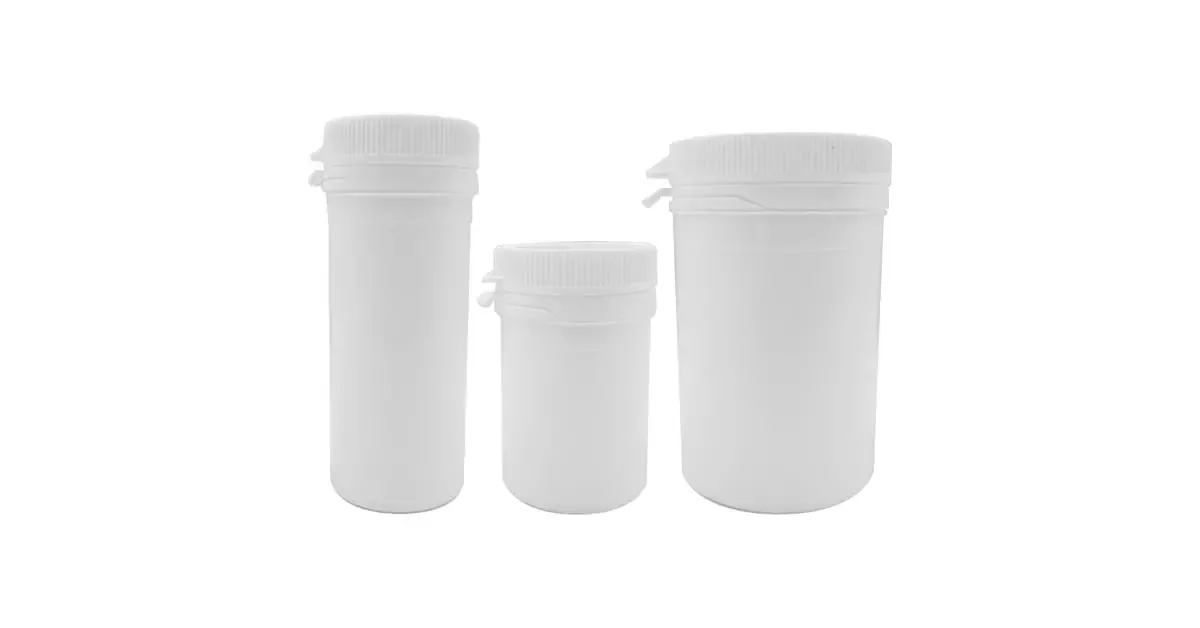 Three white plastic containers of different sizes