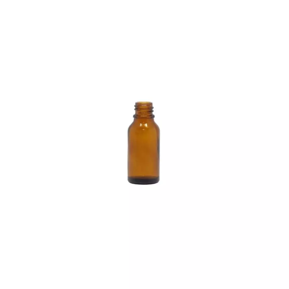 Single amber glass bottle on a white background